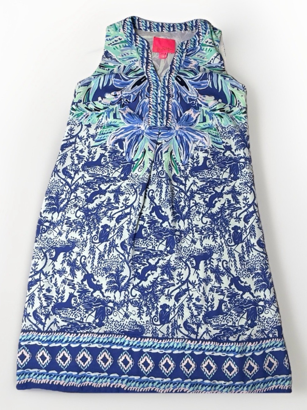 LILLY PULITZER Dress Evah Ready Set Gecko Shift XXS Blue Sleeveless V-Neck W900 - Picture 2 of 6